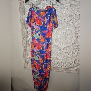 Peppermayo Brazil Print Bright Blue and Orange Bodycon Summer Maxi Dress Size 2